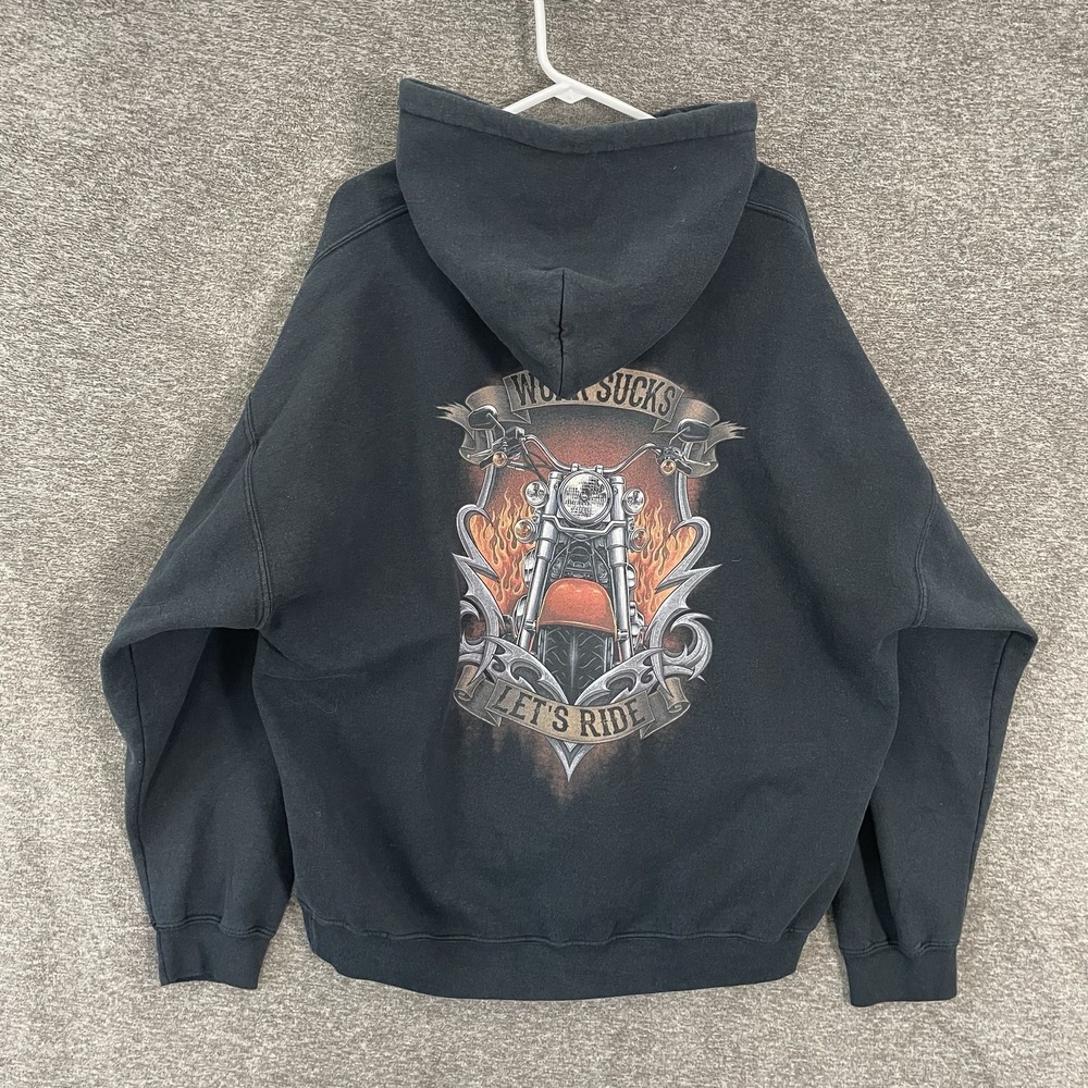 Biker Skull Society Flames Hoodie Men's 2XL Black Let's Ride Harley Motorcycle